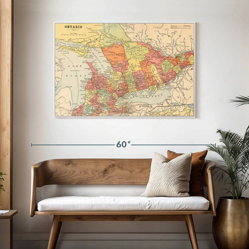 Carte de Ontario, Cadre flottant blanc, 46 po x 31 po