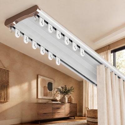 6.6ft Ceiling-Mount Double Curtain Track, with Heavy-Duty Double-Row Silent Aluminum Sliding Rails for Curtains and Room-Divider Use in Living Rooms or Bedrooms