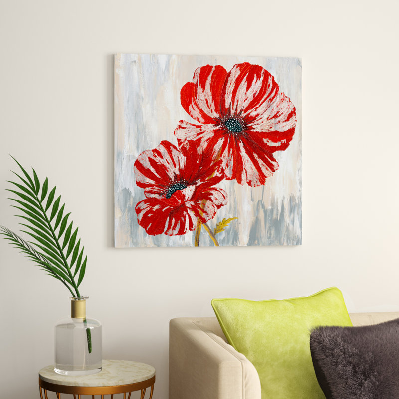 Red Poppies II - Print on Canvas, No Frame, 45.72 cm H x 45.72 cm W x 3.175 cm D
