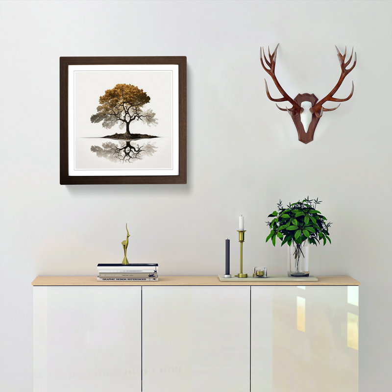 Oak Tree Minimalism No.1 - Single Picture Frame Print on Wood, Walnut