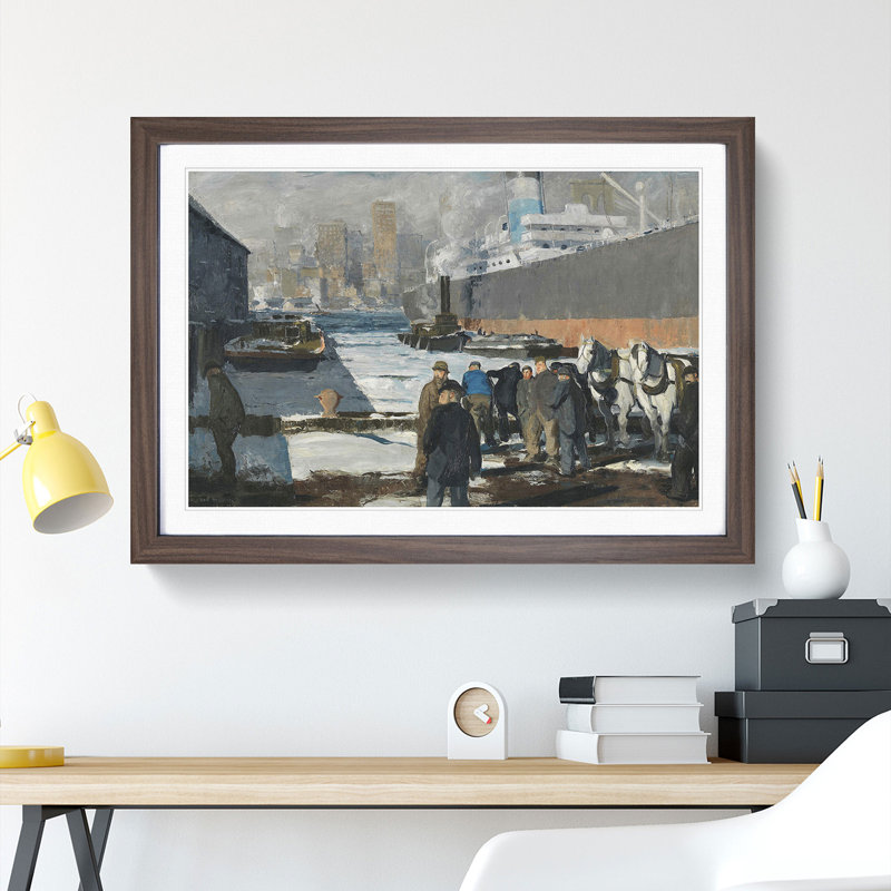 Men of the Docks by George Bellows - Picture Frame Painting, 48cm H x 65cm W x 2cm D, Walnut Framed