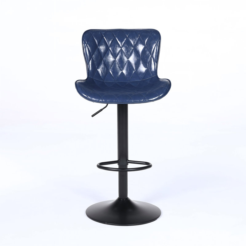 Swivel Upholstered Leather and Faux Leather Adjustable Height Bar Stool, Blue