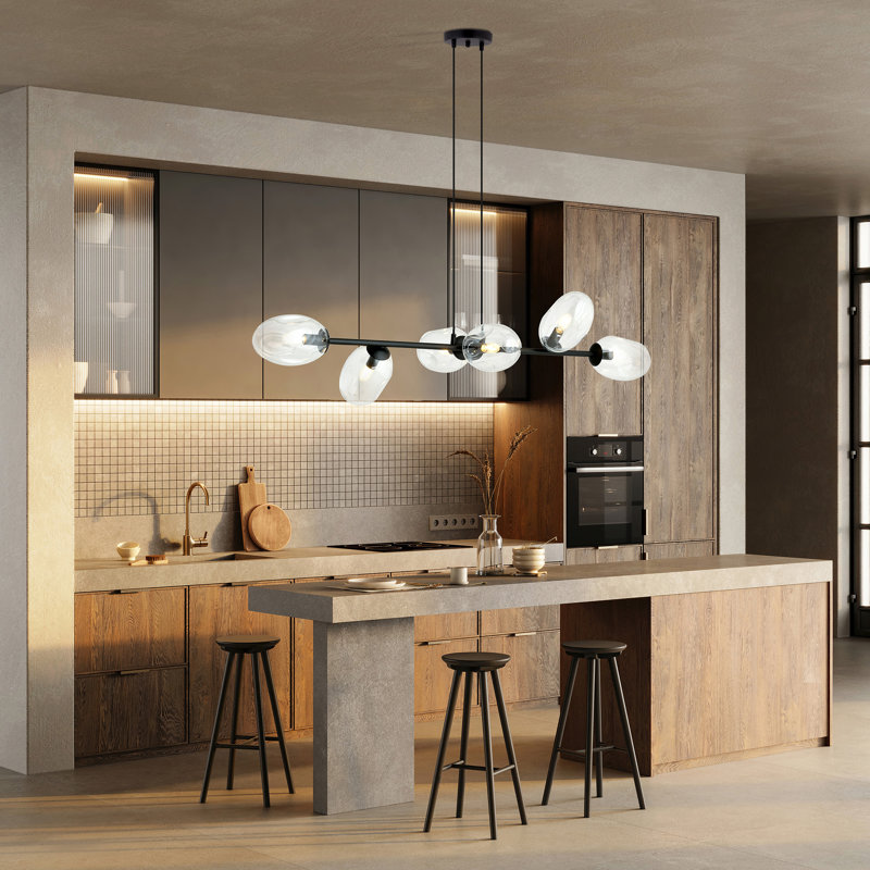 Ensa 6 - Light Black Kitchen Island Pendant, Clear