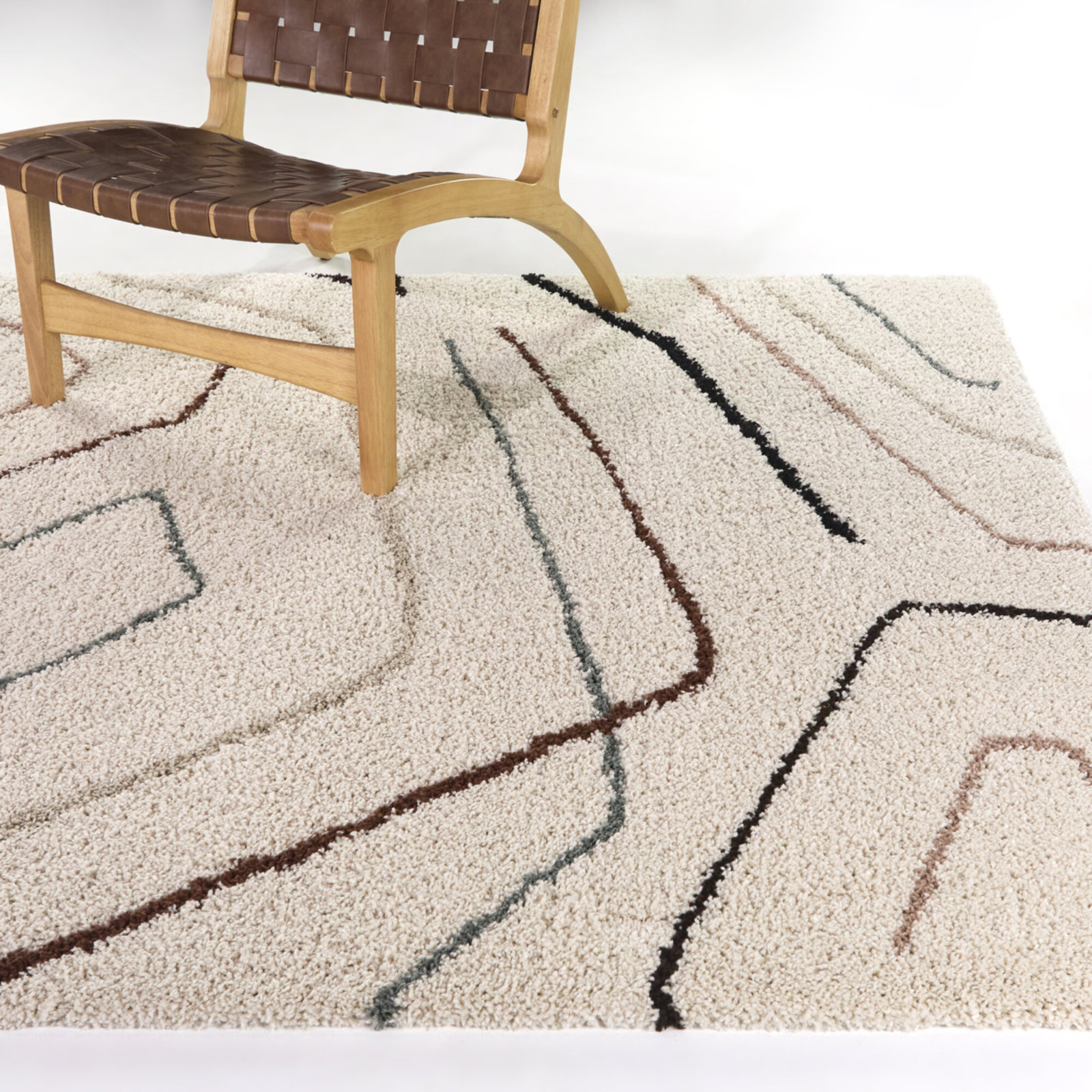 Cream Modern Abstract Shag Rug, Rectangle 7'10.5" x 10'0.1"