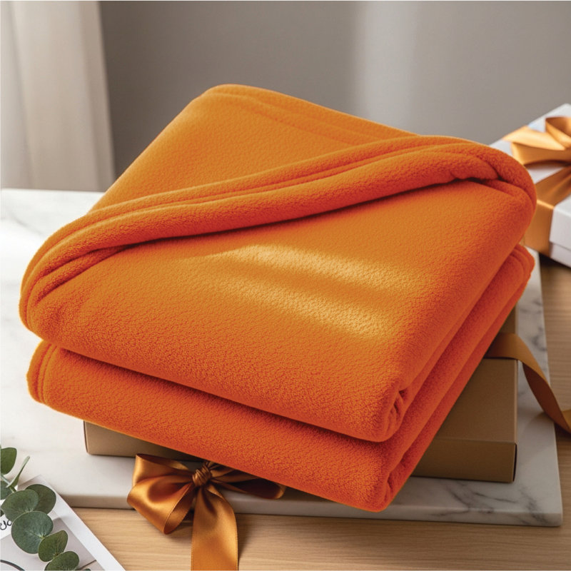 Eilly Luxury Flannel Fleece Throw Blanket for Bed & Sofa, 220cm W x 240cm L, Orange