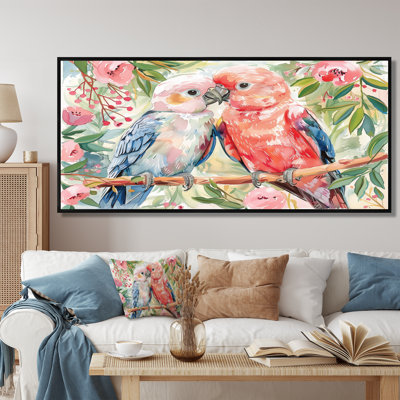 Reproduction d'art perroquet rose et vert Love Birds II