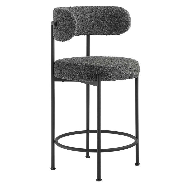 Charcoal Black Boucle Fabric Adjustable Counter Stools Set of 2