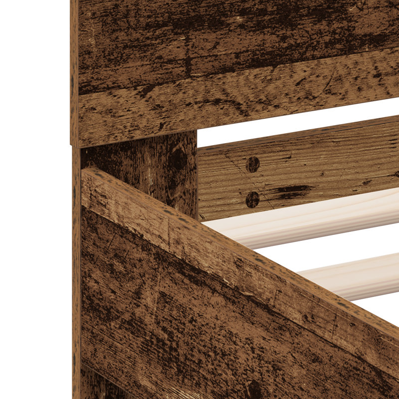 Vidaxl Wood Bed Frame with LED Durable, European Double (140 x 200 cm), Old Wood