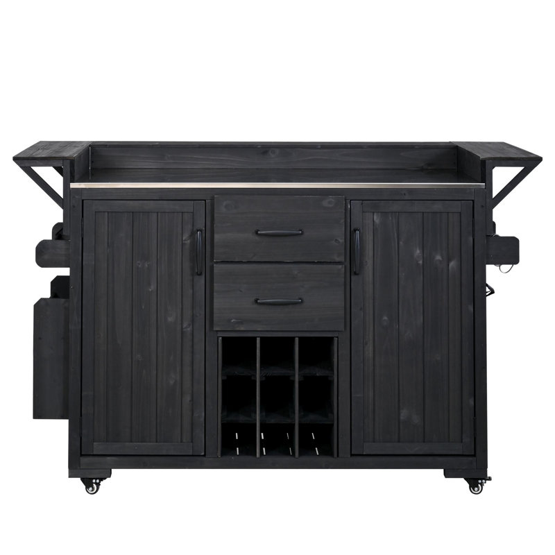 Îlot de cuisine avec roulettes 60,2 po, Noir