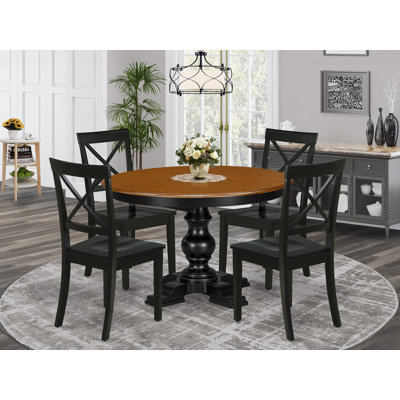 5 Piece Dining set Included a Dinning table and 4 Wooden Kitchen Chairs with X- Back - Black