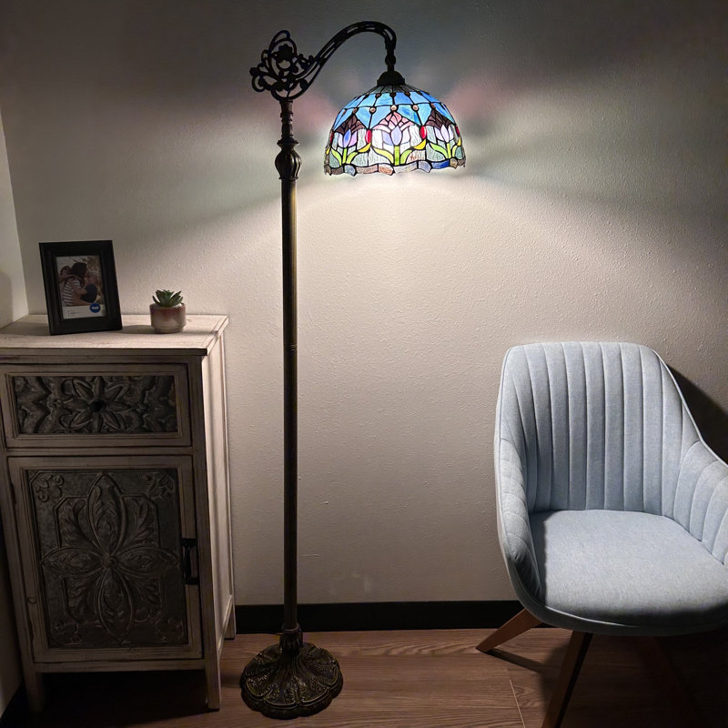 Phenix Tiffany Floor Lamp Blue Purple Stained Glass Tulips LED Bulb Included Gooseneck 20"W 12"D 63"H