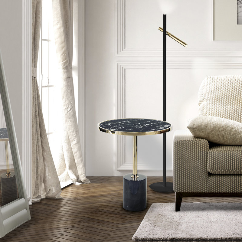 Pelham Block End Table, Black/Gold