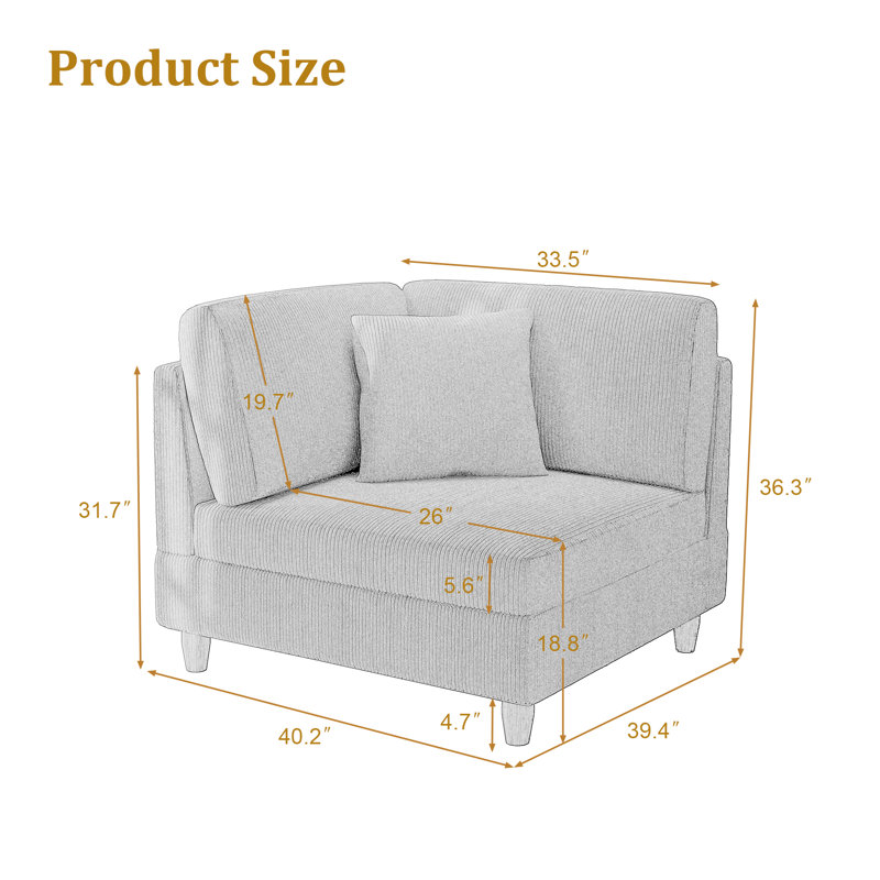 Fauteuil rembourré en velours côtelé orange Seemab, Orange