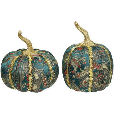 Floral Green Pumpkin, Set Of 2 - 8 X 5 Inches