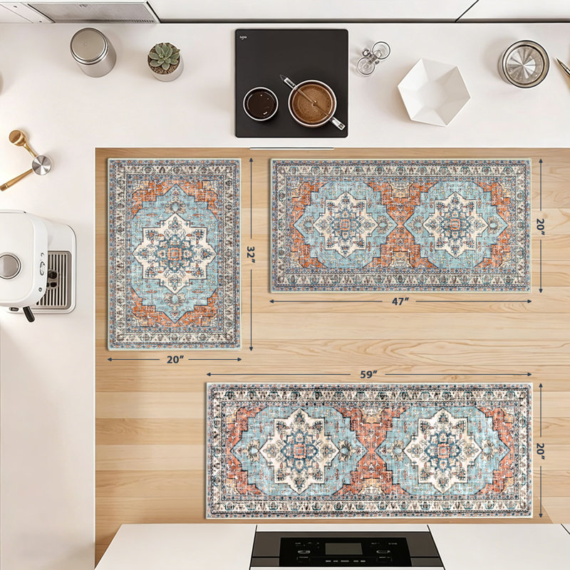 Washable Non Slip Kitchen Rug Kitchen Mat (Set of 3), Orange