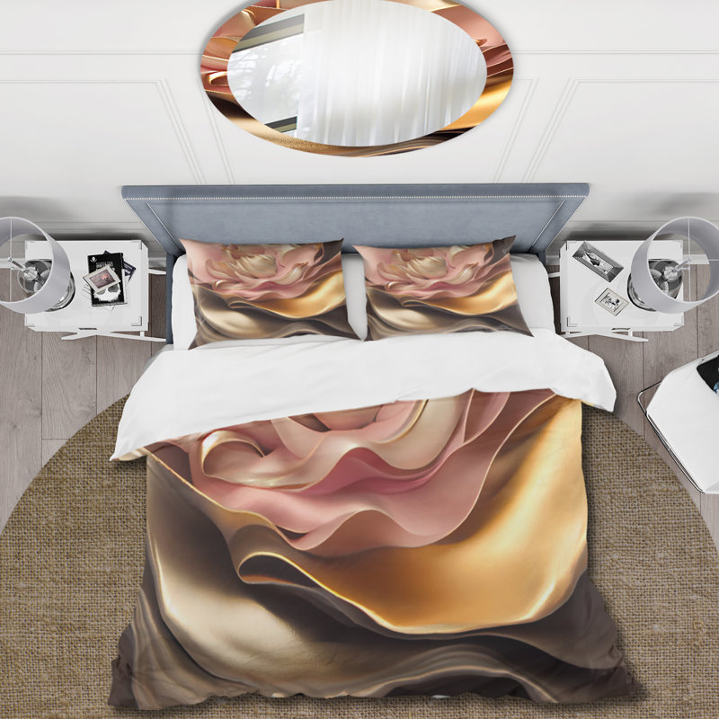 Ensemble de housse de couette élégant en microfibre / polyester à fleurs dorées et taupe III