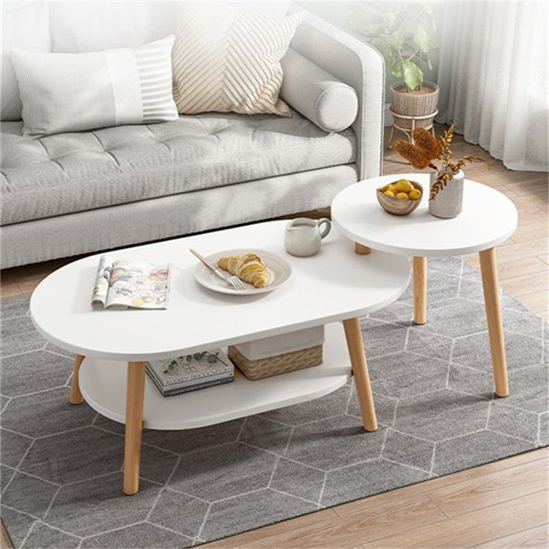 Table basse, Blanc / bois naturel