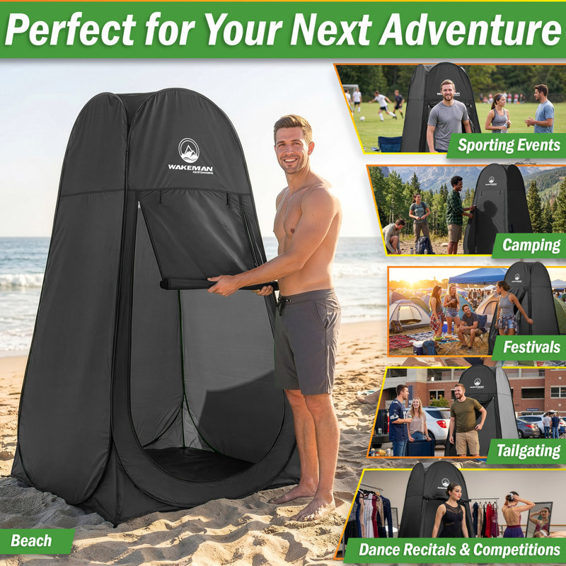 Wakeman Pop Up Pod (L) 3.3ft x (W) 3.3ft x (H) 6.2ft - Portable Privacy Tent, Camping Tent, Black