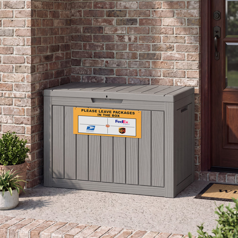 Boîte de livraison verrouillable 50 gallons - Rangement en résine résistant aux intempéries pour porche et patio, Grey