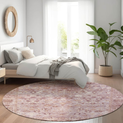 Machine Washable Indoor/Outdoor Xhevrie Blush Rug