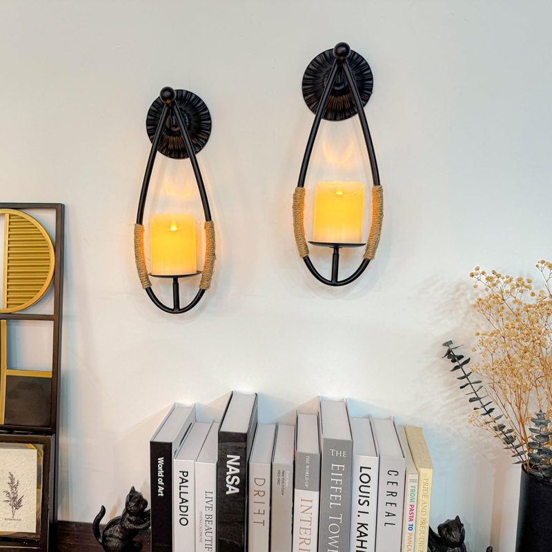 Black Wall Mounted Metal Candle Holder
