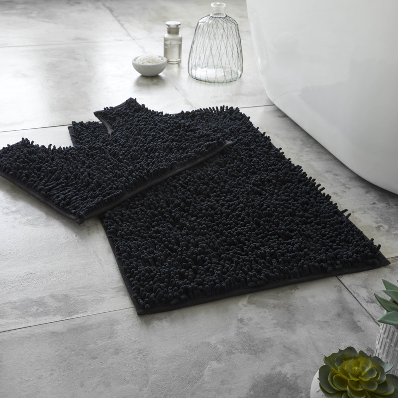 2 Piece Set Rectangle/U-shaped Bath Mat, Black