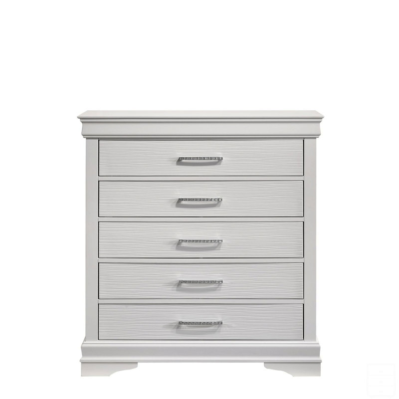 Commode moderne 5 tiroirs en bois, Blanc