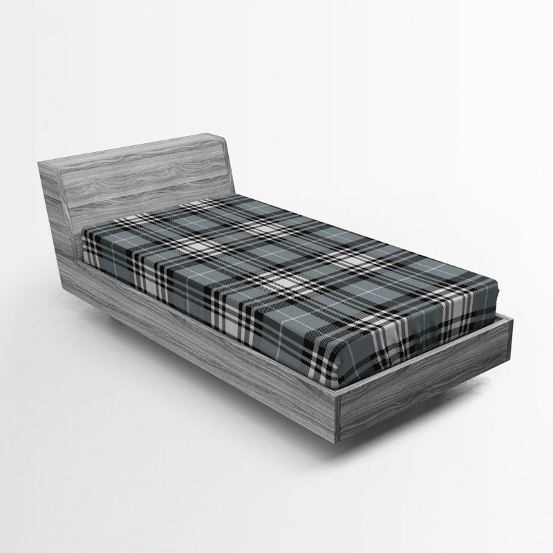 Gray Plaid Twin Brushed Microfiber Fitted Sheet