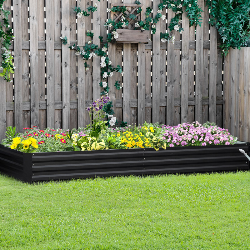 Lit de jardin surélevé en matériau galvanisé de 7,9 pi x 3 pi 1 po. Pour cultiver diverses plantes. Gris, grande capacité, zone de mauvaises herbes, protège les plantes, fond ouvert pour une meilleure croissance, facile à construire, bricolage disponible