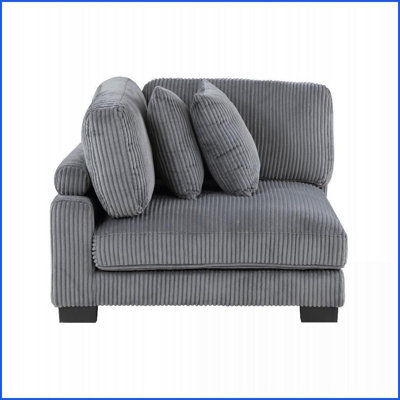 Canapé d'angle moderne et modulaire en velours côtelé gris - dossier / accoudoirs réglables, coussins réversibles et amp; Coussins | Gris | Contreplaqué | Dossier rembourré