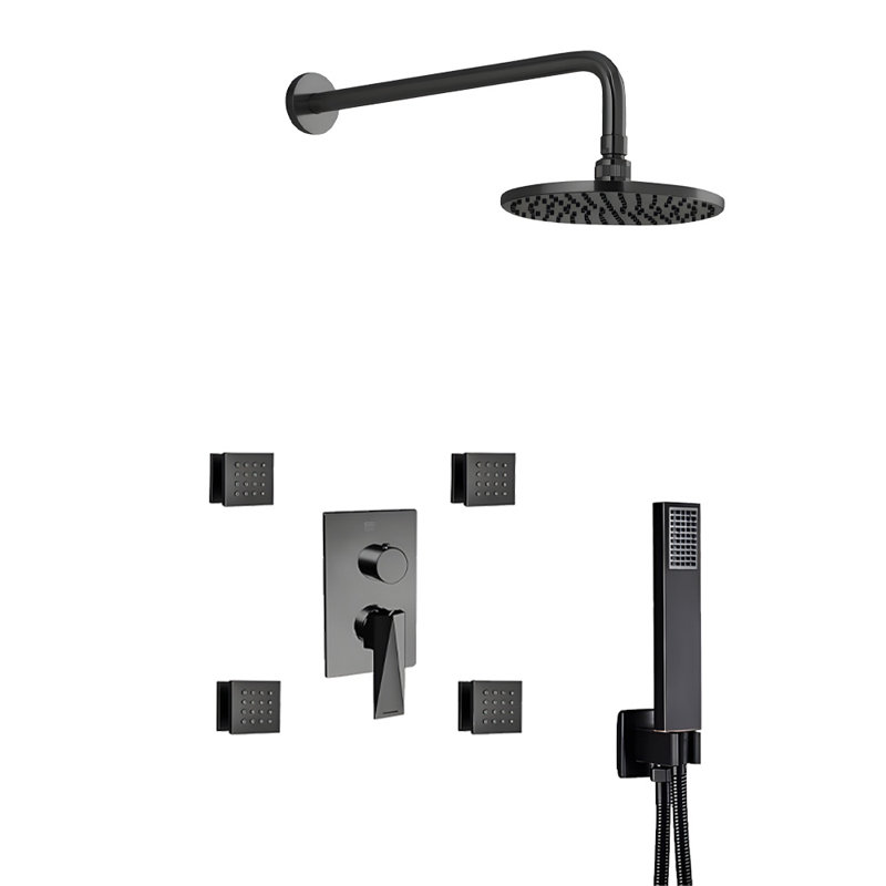 Bravat 3 Way Concealed Shower Mixer Set with Wall Mount Thermostatic Valve System, Black