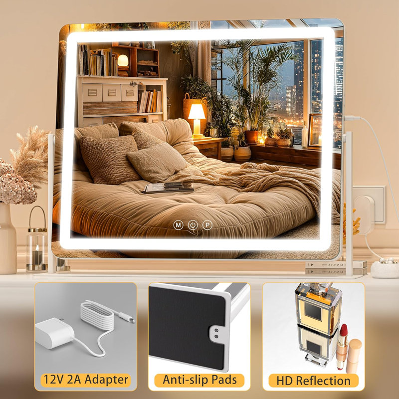 Vanity Mirror with Lights, 29.5'' x 22'' Lighted Makeup Mirror, Touch Screen with 3-Colour Lighting