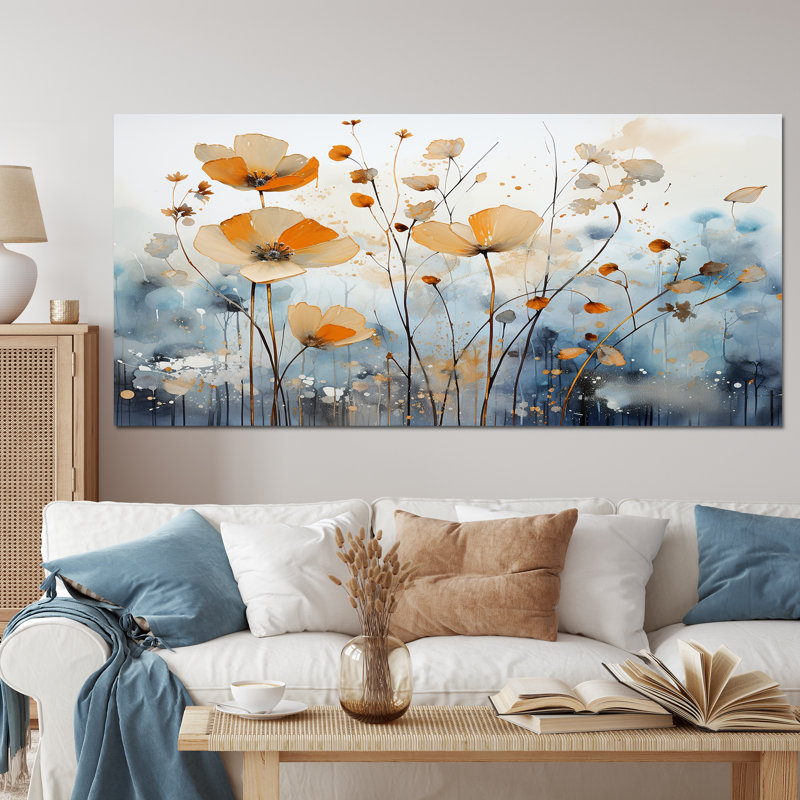 Art sur toile, "Orange Mute Botanicals II", Toile tendue, H 28 po x l 60 po x P 1,5 po