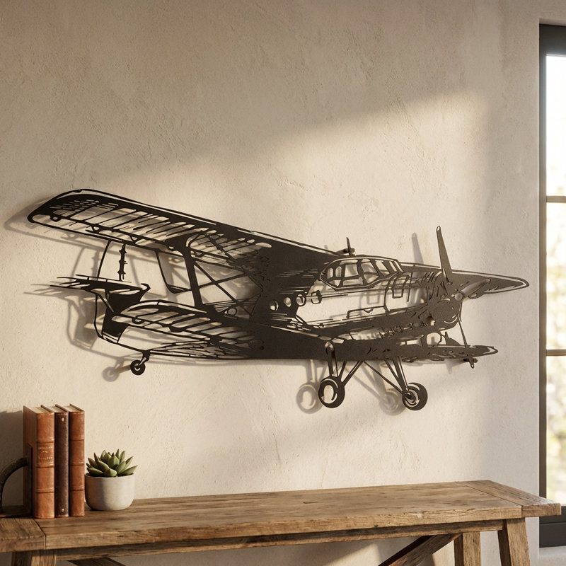 Airplane Metal Wall Decor, 21" H x 39" W x 1" D