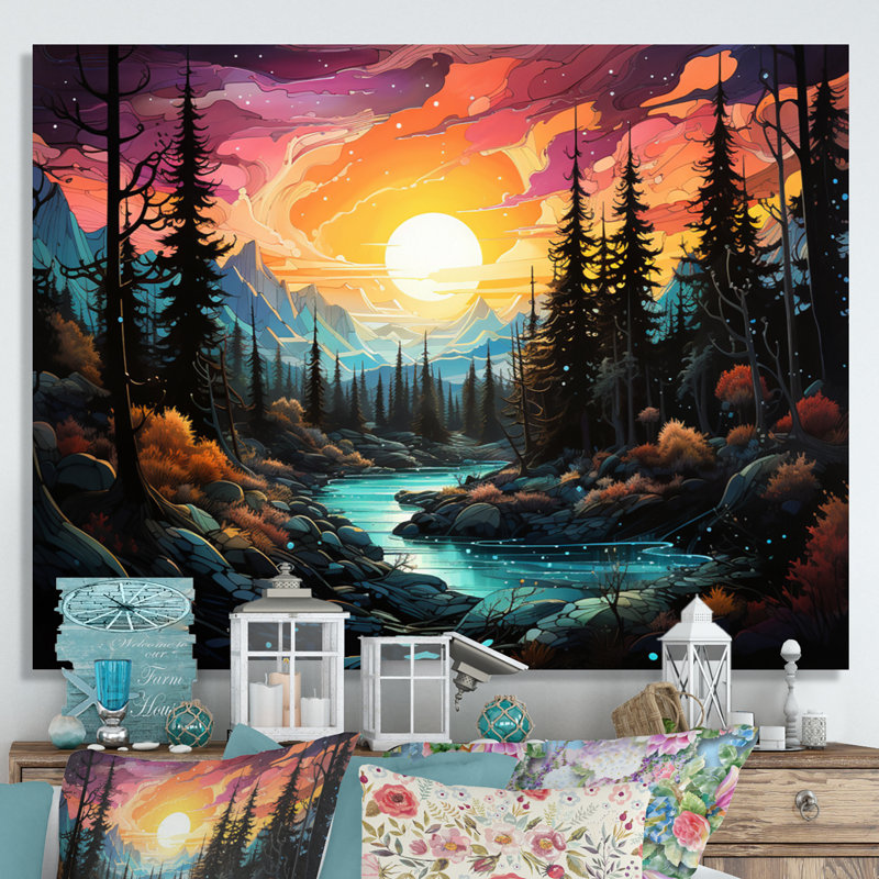 «Landscape Aurora Borealis Natures X», reproduction sur toile, Toile tendue, H 16 po x l 32 po x P 1 po