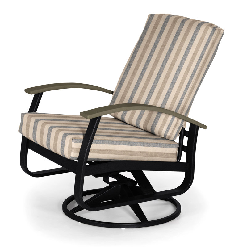 Chaise de patio pivotante avec coussin Askar, Noir texturé, Toile Sunbrella® beige chiné, Bois de plage P40