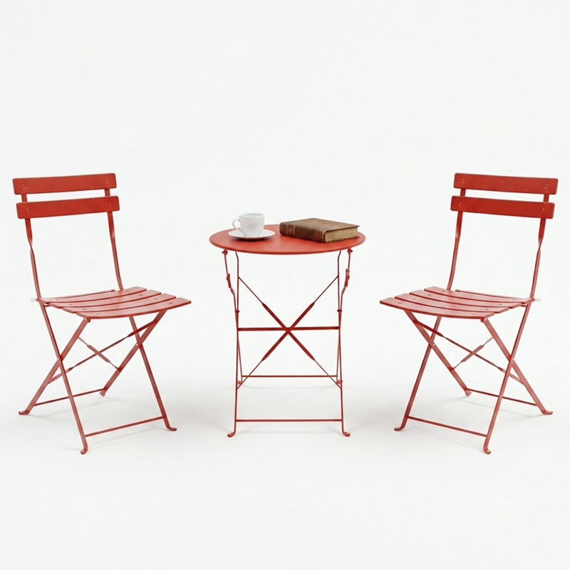 Ensemble bistro 3 pièces, conception pliante peu encombrante, acier massif, ensemble de mobilier d'extérieur avec 2 chaises, table bistro