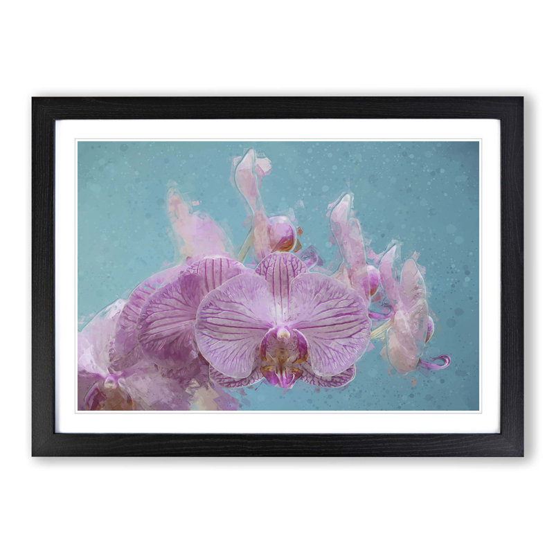 Lilac & Pink Orchids in Abstract - Picture Frame Graphic Art Print on MDF, 62cm H x 87cm W x 2cm D, Black Framed