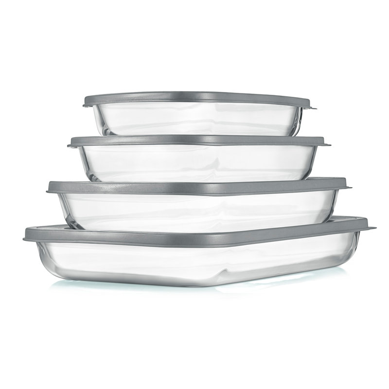 NutriChef 4-Piece Glass Bakeware Set with Lids