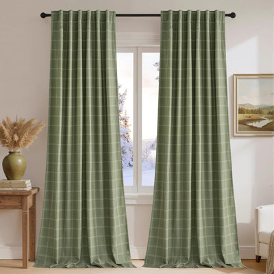 2 Panels 100% Blackout Plaid Curtains for Bedroom Living Room, Rustic Gingham Windowpane Drapes Thermal Insulated Privacy Rod Pocket Back Tab