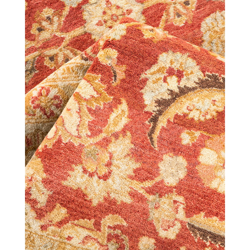 Tapis unique bleu clair / rouille noué à la main de conception unique 6 pi 1 po x 9 pi 1 po Keller