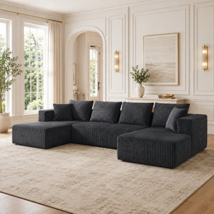 132" Wide Corduroy Modular U-Shaped Sectional Sofa with Double Chaise