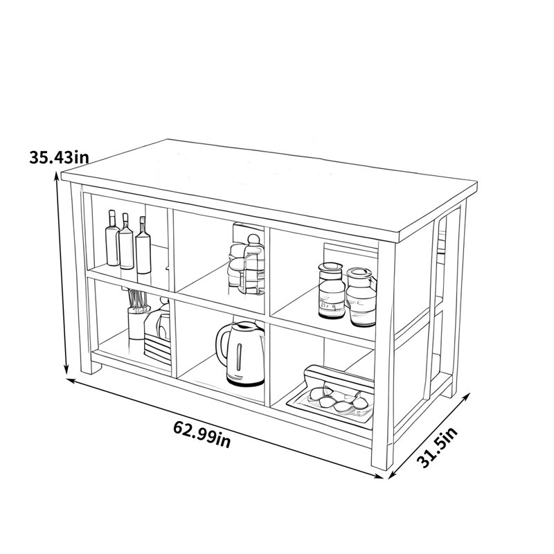 62.99" Solid Wood Kitchen Island, White
