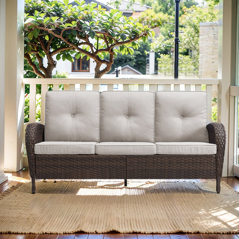 Canapé d'extérieur avec coussins de 72 po de largeur Oursler, Beige, Brun