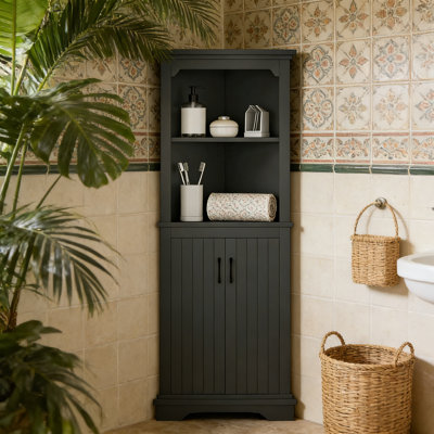 Armoire de coin de 69 po de hauteur avec tablettes ouvertes, armoire de rangement autoportante avec 2 portes