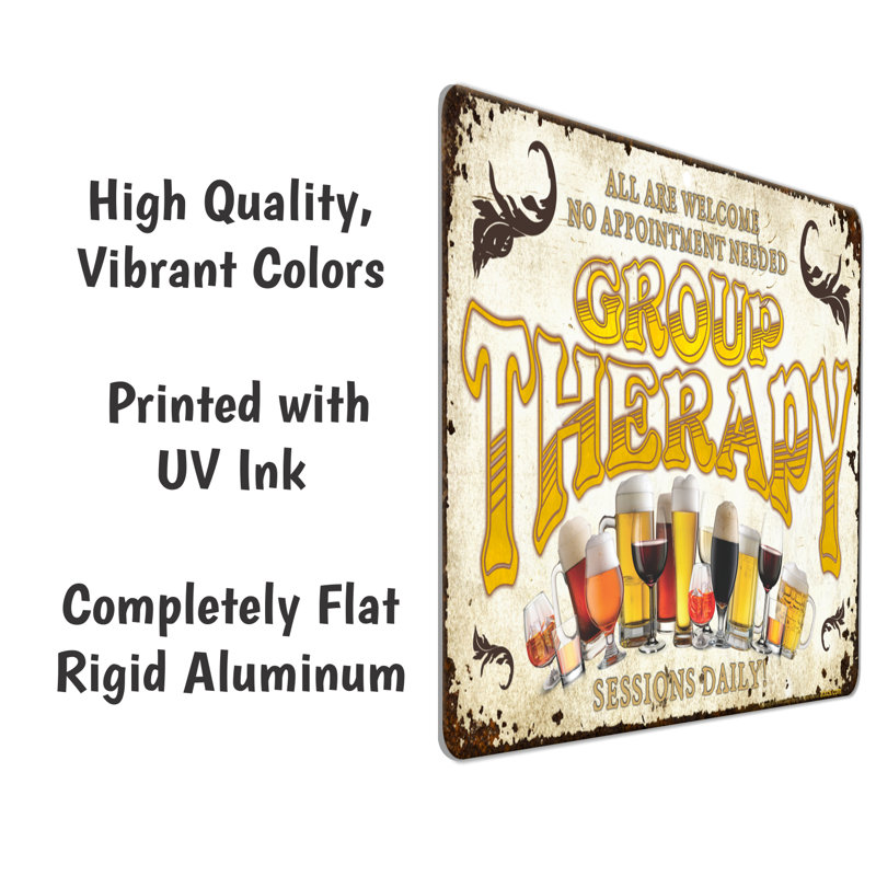 Customizable Rectangular Metal Bar Sign with Funny Group Therapy Design