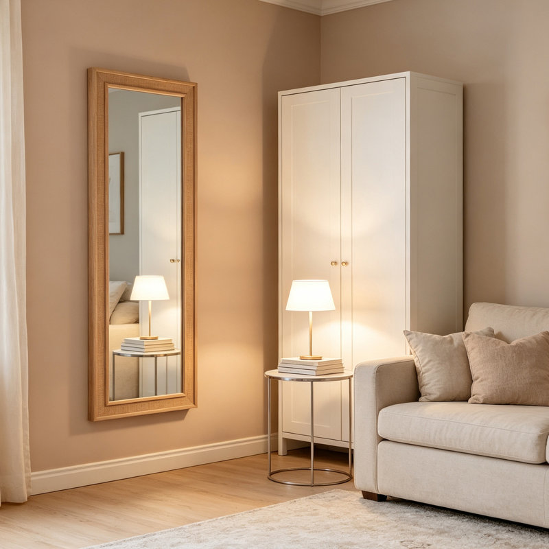 Rectangular Rattan Full‑Length Mirror, 63" H x 20" W