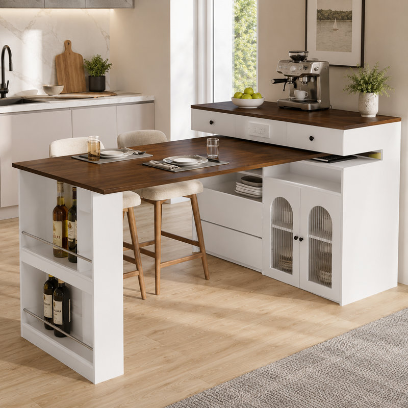 Lark Manor™ Kitchen Island With Extendable & Rotating Table - 4 Drawers ...