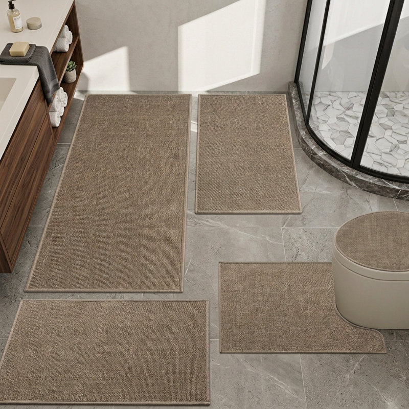 5 Piece Textured Linen-Look Bath Rug Set with Non-Slip Backing, Coffee