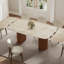 63-94.5" Modern Extendable Retangular Dining Table For 4-10, Sintered Stone Table Top, With Brown Wood Double Base-1273867681